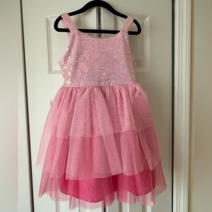 Pink Ombré Sequin Tiered Mesh Girls Sleeveless Dress Size XS 4/5